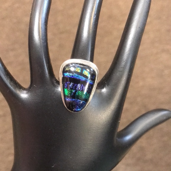 Dichroic Glass 925 Sterling Ring Size 7-1/2 - Picture 2 of 5